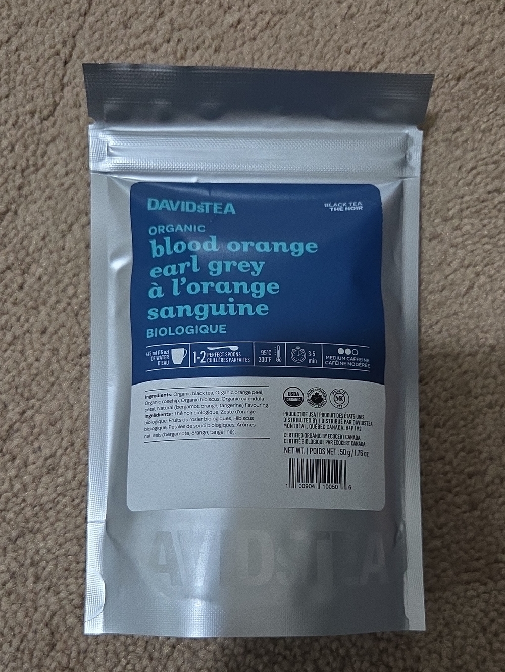 2/$20 New! Sealed Davidstea BLOOD ORANGE EARL GREY Loose Leaf Tea 50g Davids Tea